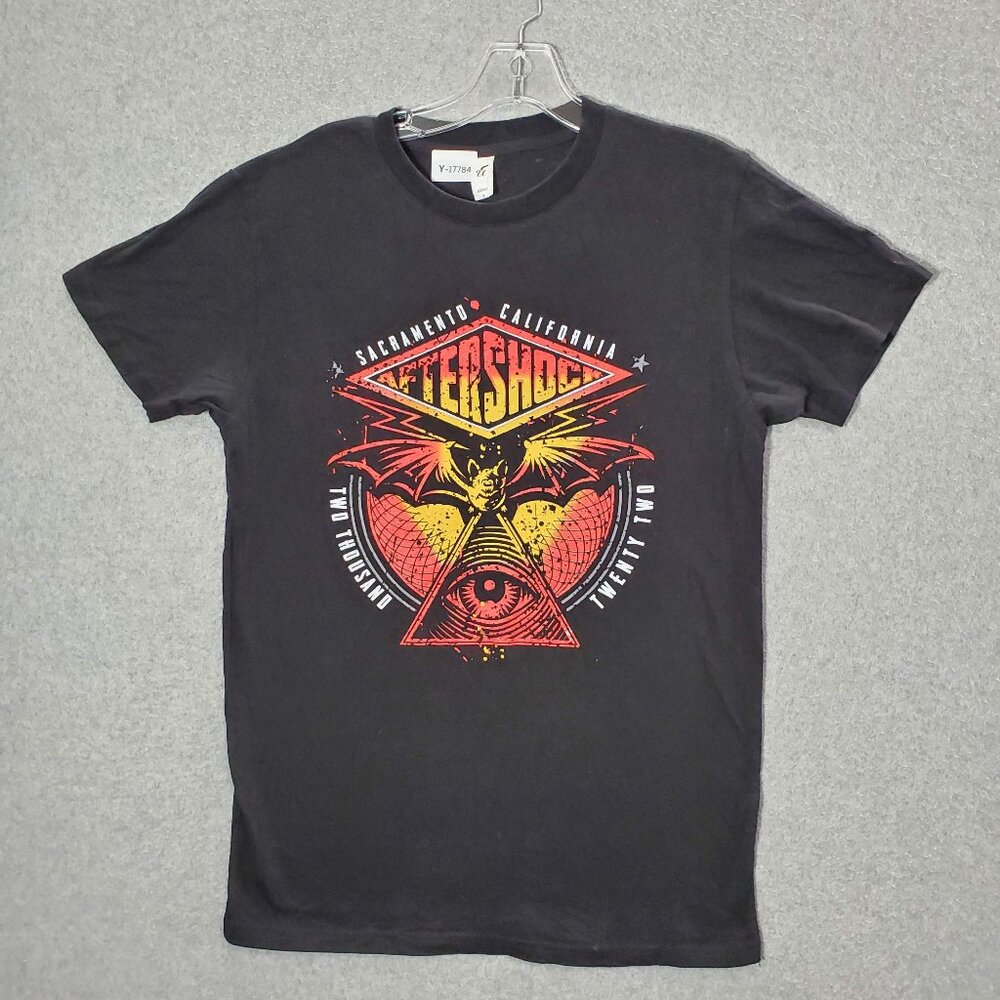 Aftershock Men Shirt Small Black 2022 Sacramento CA Tour Discovery Park Crew Tee